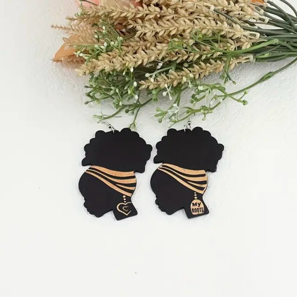 Afro Natural Hair African Inspired Wooden Fishhook Earring Set Lightweight
